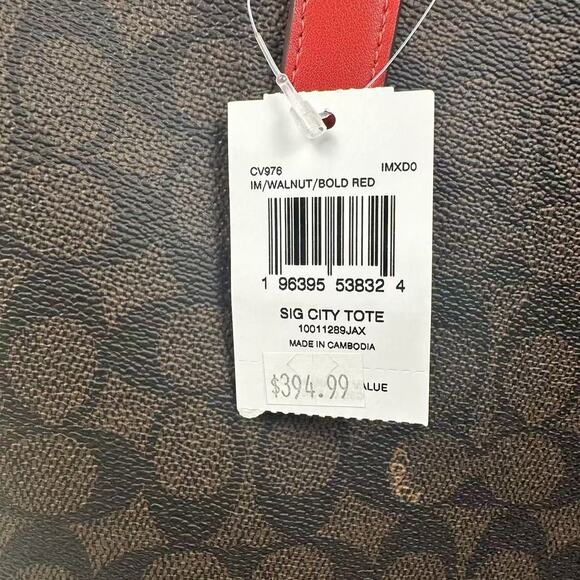 Coach City Tote Bag In Signature Canvas In Walnut/Red CV976 NWT - Picture 4 of 8